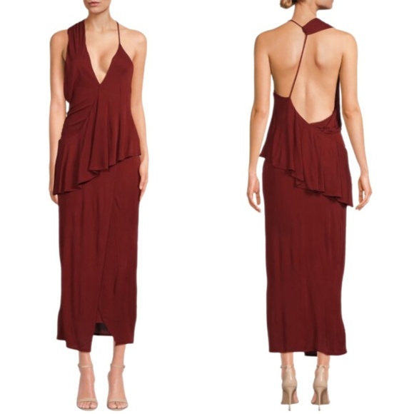 NWT REISS Xena Asymmetric Strappy Open Back Cocktail Dress in Dark Red Sz. 6 - Picture 1 of 11